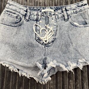 PacSun Women's Light Blue Frayed Denim Shorts